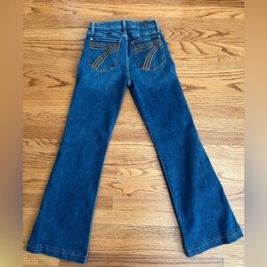 7 For All Mankind Women's Blue Jeans with Gold Stitching.